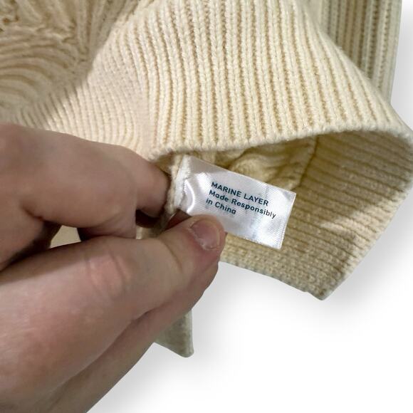 Marine Layer Skylar Turtleneck Sweater Ivory Cream Chevron Knit Wool Blend XS - Picture 8 of 13